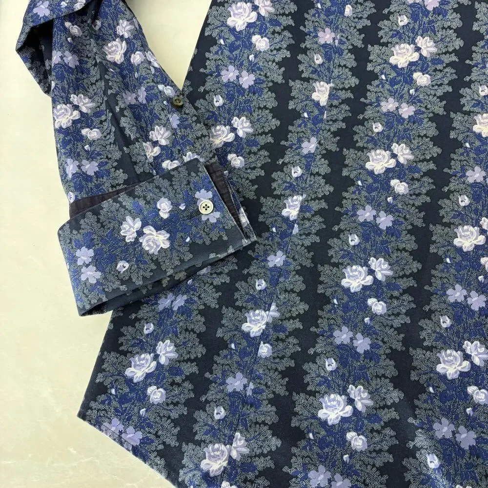Banana Republic XL Men's Blue Floral Striped Long Sleeve Button-Up Shirt